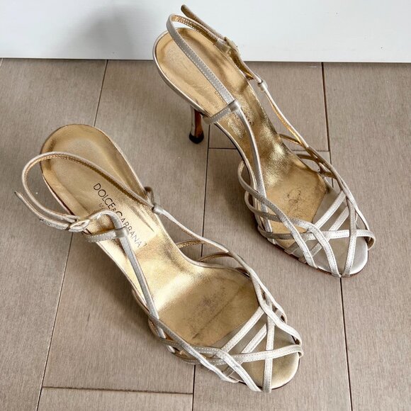 Dolce & Gabbana Cream Criss-Cross Heels - Picture 2 of 5